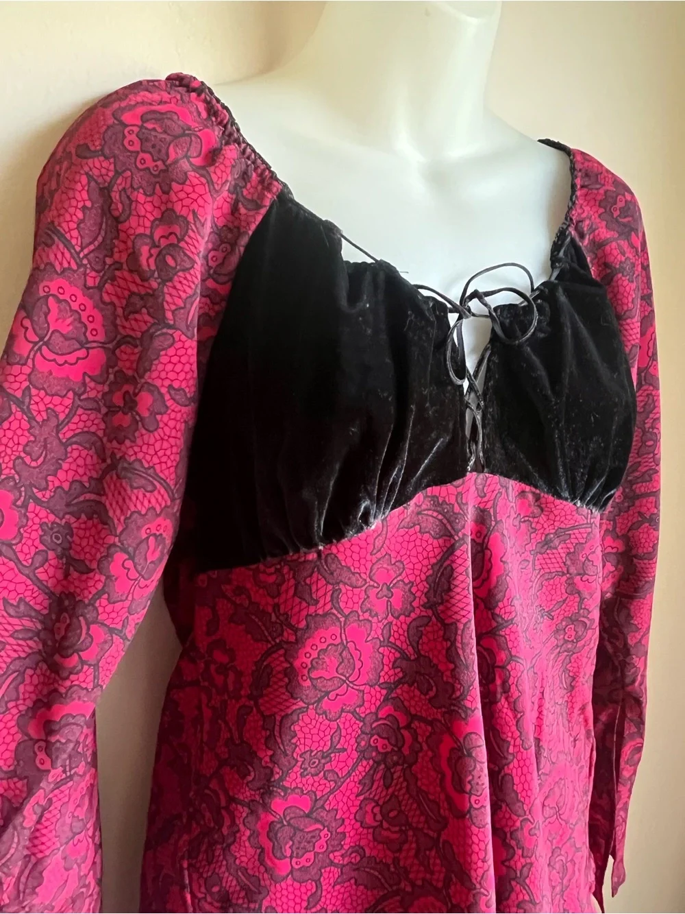 VTG Y2K Mercer & Madison Womens L Lounge Set Pink Black Velvet Floral Whimsigoth